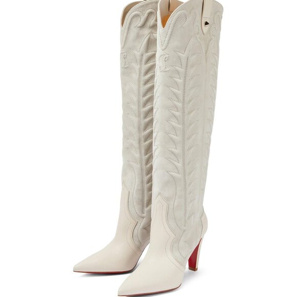 Christian Louboutin Shoes - Christian Louboutin Women's White Santia Botta Western Leather Cowboy Boots
